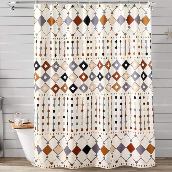 Extra Long Diamond Fabric Shower Curtain 72x84 Boho Tribal Moroccan Farmhouse - Picture 1 of 6